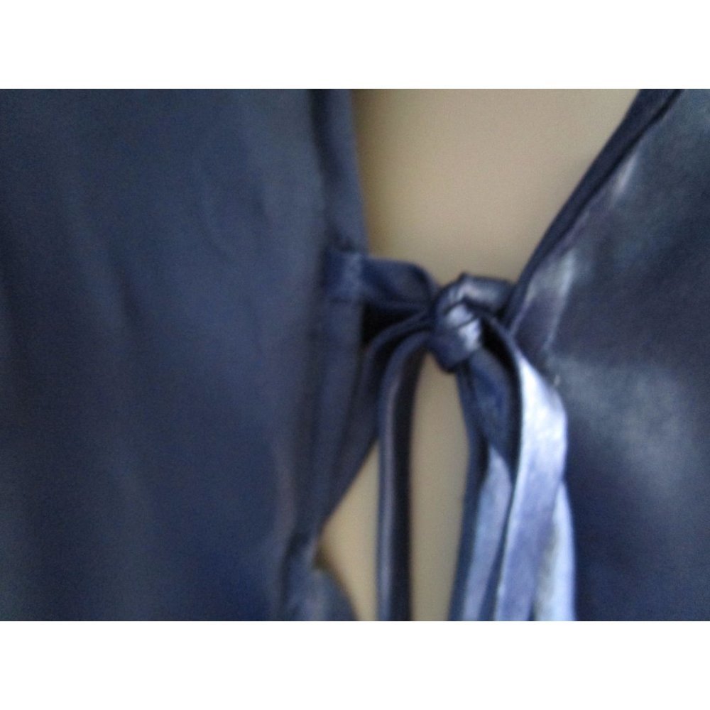 Halston Slate Blue Embroidered Applique Floral Satin Robe Ladies PL EUC - Picture 15 of 16